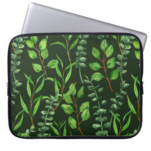 Eukalyptus på mörk grönt laptop fodral