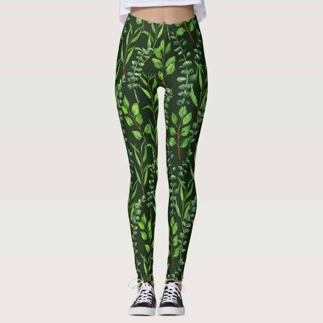 Eukalyptus på mörk grönt leggings (Framsida)