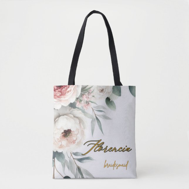 Eukalyptus & Peony Akvarellblommig Totebag Tygkasse (Framsida)