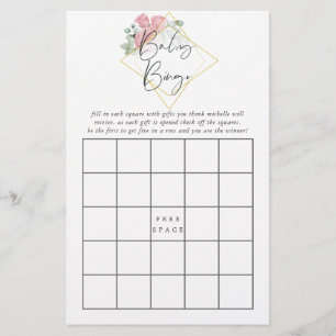 Eukalyptus Ros Geometrisk Baby Shower Baby Bingo