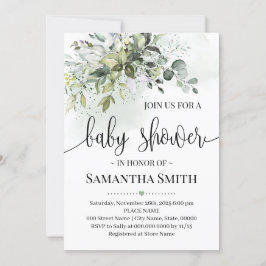 Eukalyptus saftig grönska baby shower inbjudningar