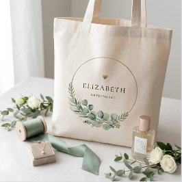 Eukalyptus Salvia Grön och Guld Brudtjänsteflicka Tygkasse