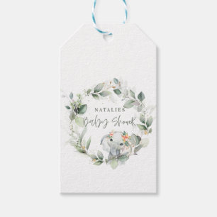 eukalyptus salvia grön söt elefant baby shower presentetikett