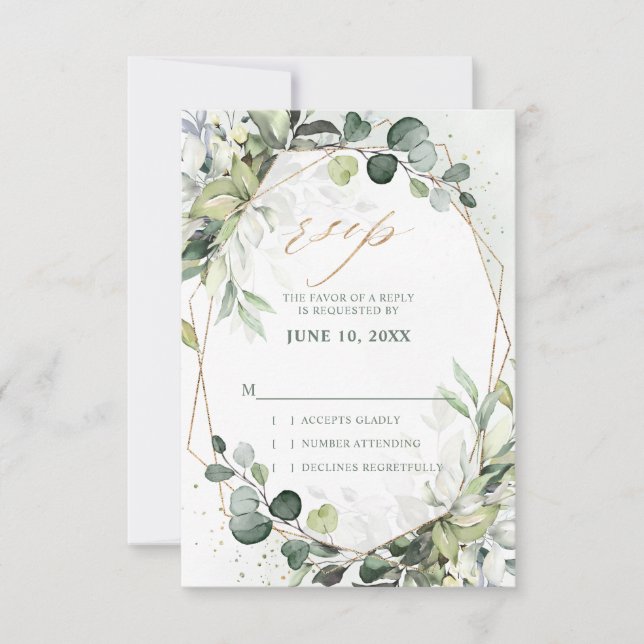 Eukalyptus Salvia Grönska Modern Geometrisk Bröllo OSA Kort (Framsida)