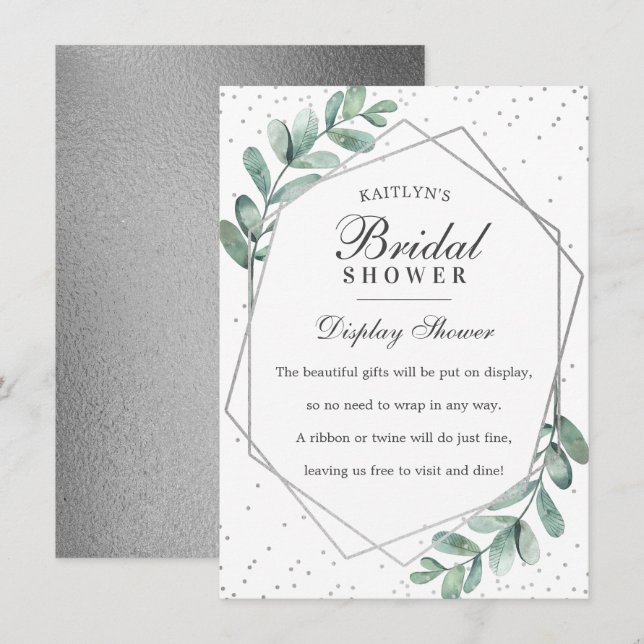 Eukalyptus Silver Geometrisk Bröllopsdusch Tilläggskort (Fram/baksida)