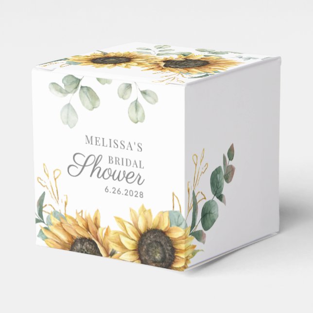 Eukalyptus Solros Blommig Skrift Bröllopsdusch Presentaskar (Framsidan Sidan)