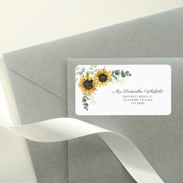 Eukalyptus Solros Botanisk Returadress Adressetikett (Sunflower Eucalyptus Floral Script Address Label)