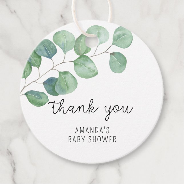 Eukalyptus - Tack för baby shower Gåvor Etiketter (Framsida)