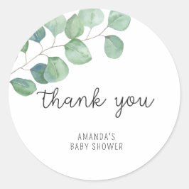 Eukalyptus - tack för baby shower runt klistermärke