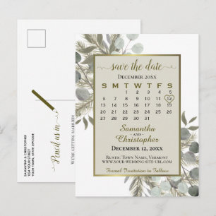 Eukalyptus & Tall Mörkbrun Spara datum-kalender Meddelande Vykort