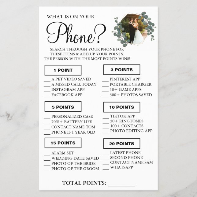 Eukalyptus Vad finns på din telefon Dusch spelkort Flygblad (Framsidan)