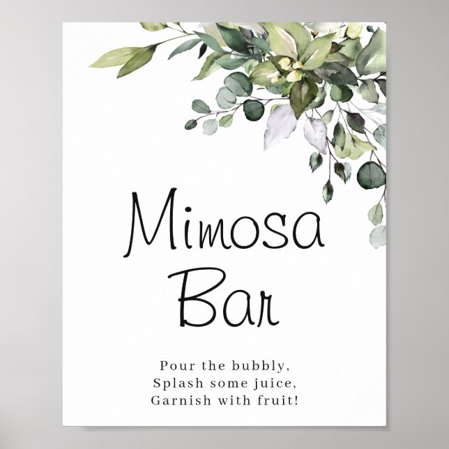 Eukalyptus Vattenfärg Mimosa Bar Affisch Skylt (Framsidan)
