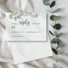 Eukalyptus Vattenfärg salvia grön RSVP Bröllop OSA Kort