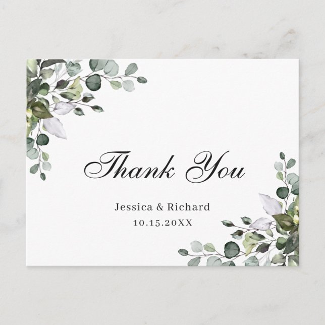 Eukalyptus Vattenfärg Tack-Kort Vykort (Framsida)