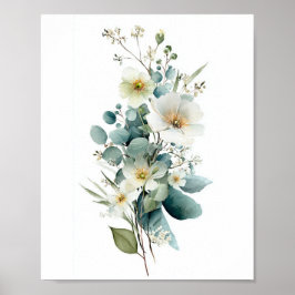 Eukalyptus Vit Blommig Bukett Poster