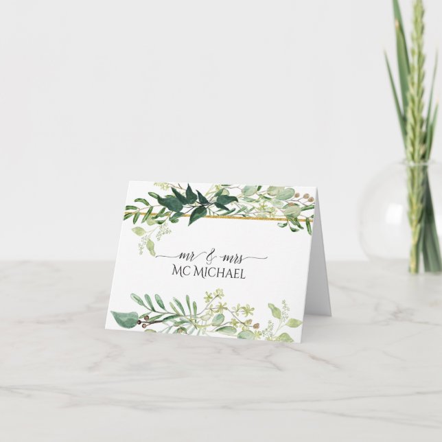 Eukalyptusblad Akvarell Grön Vit Bröllop Tack Kort (Framsida)