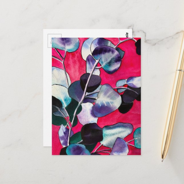 Eukalyptusblad akvarell konst vykort (Fram/Back In Situ)