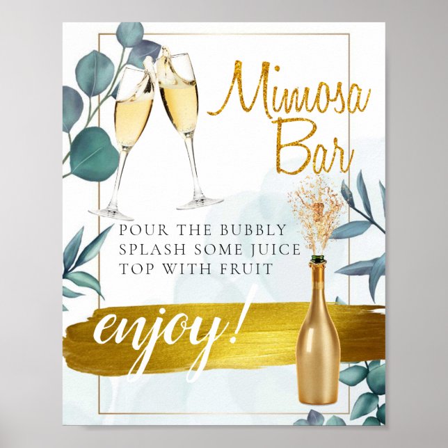Eukalyptusblad Bröllopsbrunch Mimosa Bar Skylt (Framsidan)