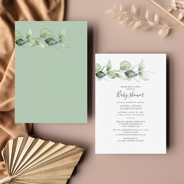 Eukalyptusblad Bröllopspar Baby Shower Inbjudan (Eucalyptus Greenery Couples Baby Shower Invitation)