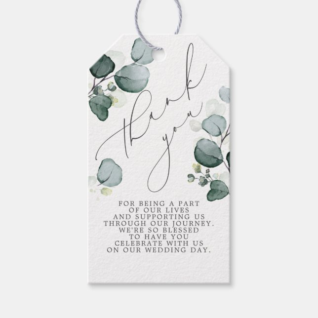 Eukalyptusblad Elegant Grönska Tack Presentetikett (Framsidan)