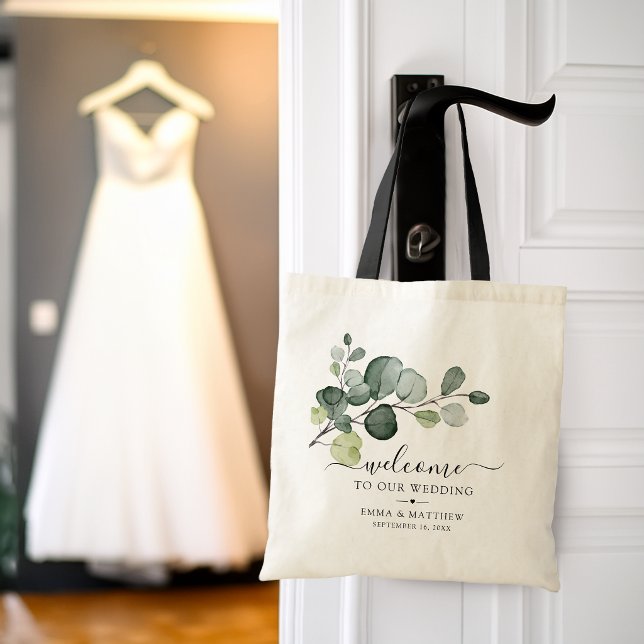 Eukalyptusblad Grönska Bröllop Välkommen Tygkasse (Eucalyptus Leaves Greenery Welcome Wedding Tote Bag)