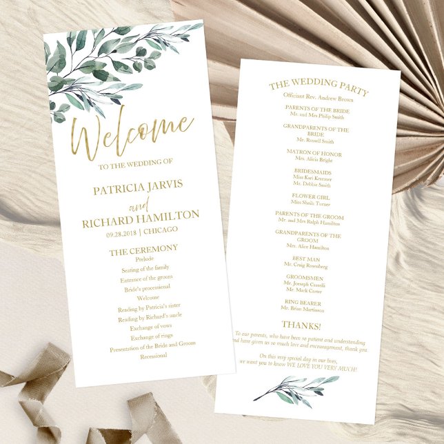 Eukalyptusblad Grönska Bröllopsprogram 4x9 Program (Skapare uppladdad)