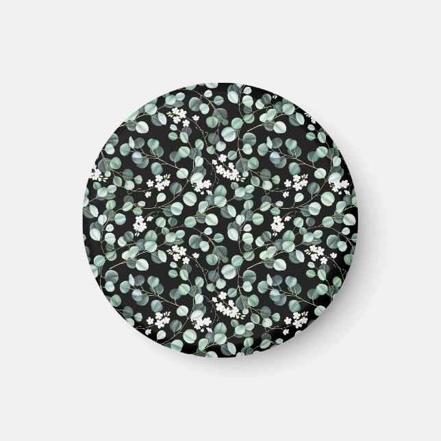 Eukalyptusblad: Mönster med vita blommor Magnet (Framsidan)