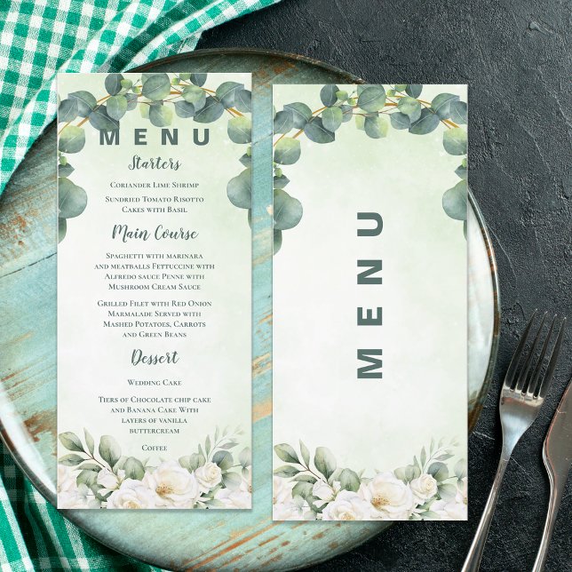 Eukalyptusgrön botanisk bröllopsgrönska Middag Meny (Eucalyptus Green Botanical Wedding Greenery Dinner Menu)