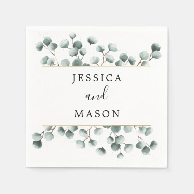 Eukalyptusgrön bröllopscocktailserviett pappersservett (Framsidan)