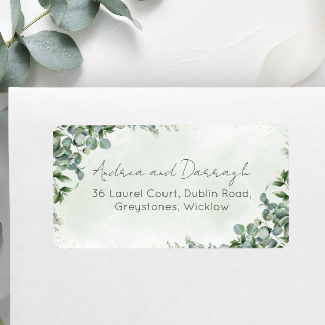 Eukalyptusgröna bröllopsadressetiketter 1001 adressetikett (Skapare uppladdad)