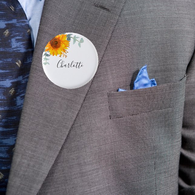 Eukalyptusgrönsak solros namnskylt knapp (Skapare uppladdad)