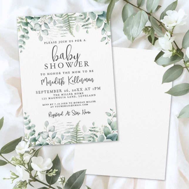 Eukalyptusgrönska Bebisdusch Inbjudningar (Eucalyptus Greenery Baby Shower Invitation)