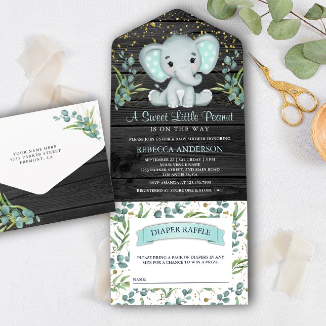 Eukalyptusgrönska Elefant Grå Trä Baby Shower (Skapare uppladdad)