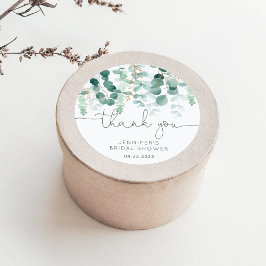 Eukalyptusgrönska elegant bröllop tack runt klistermärke