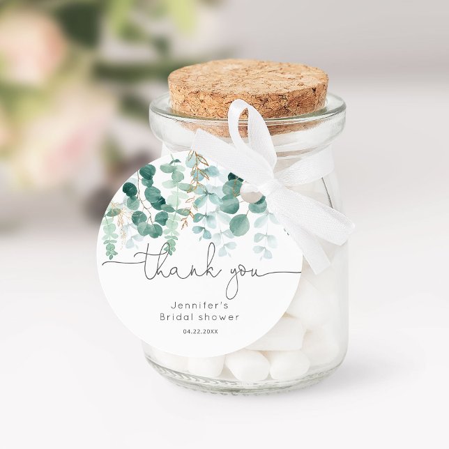 Eukalyptusgrönska elegant bröllops tack gåvor etiketter (Skapare uppladdad)