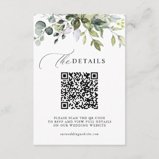 Eukalyptusgrönska QR-kod RSVP Bröllopsdetaljer Tilläggskort