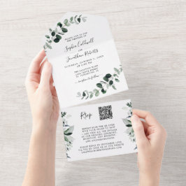 Eukalyptusgrönska QR-kod RSVP Vit Bröllop