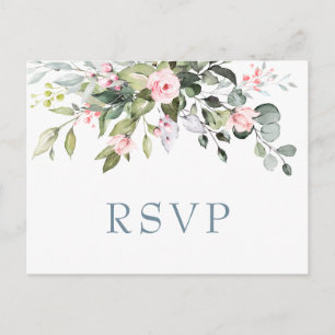 Eukalyptusgrönska Rosor Bröllop RSVP Vykort