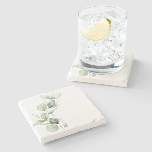 Eukalyptusgrönska Vattenfärg Botanisk Stenunderlägg (Sidan)