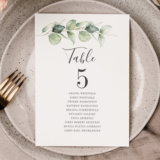 Eukalyptusgrönt Bord Nummer 5 Bröllopsplatskarta Inbjudningar (Eucalyptus Wedding Table Number Card)