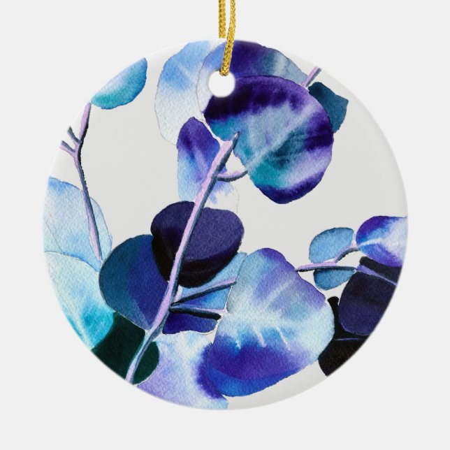 Eukalyptusgumblads konst i akvarell julgransprydnad keramik (Framsidan)