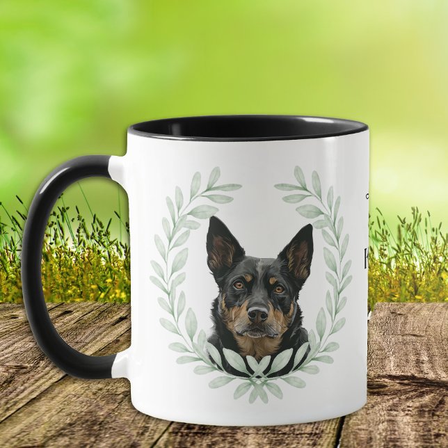 Eukalyptuskrans Australisk Kelpie Hund Monogram Mugg (Skapare uppladdad)