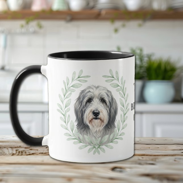 Eukalyptuskrans Bearded Collie Hund Monogram Mugg (Skapare uppladdad)