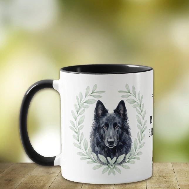Eukalyptuskrans Belgisk Fårhund Monogram Mugg (Skapare uppladdad)