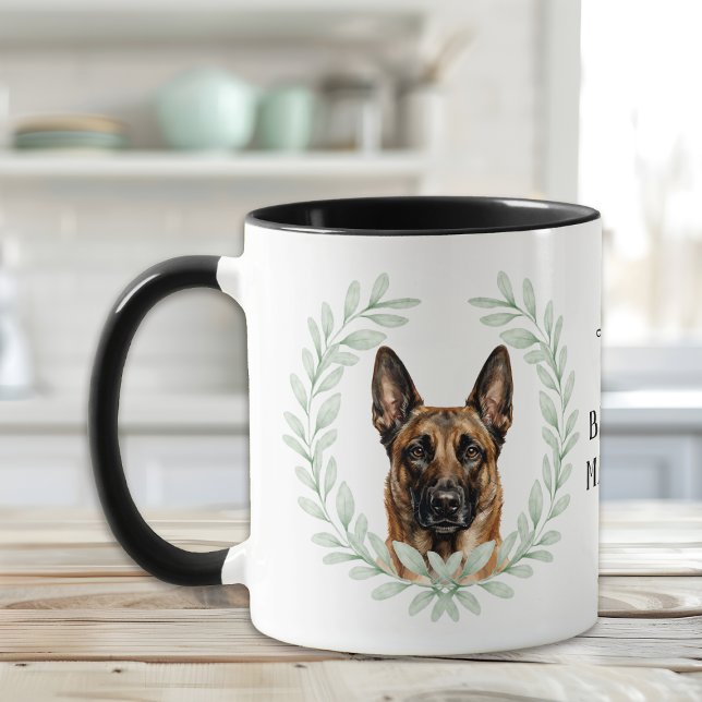 Eukalyptuskrans Belgisk Malinois Hund Monogram Mugg (Skapare uppladdad)