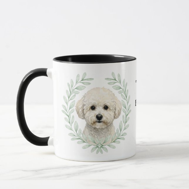 Eukalyptuskrans Bichon Frise Hund Monogram Mugg (Vänster)