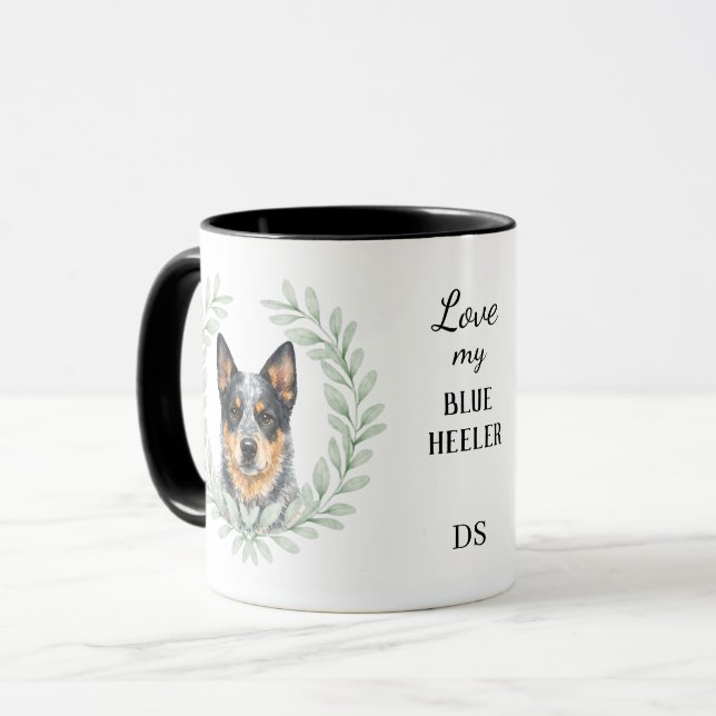 Eukalyptuskrans Blue Heeler Hund Monogram Mugg (Framsida vänster)