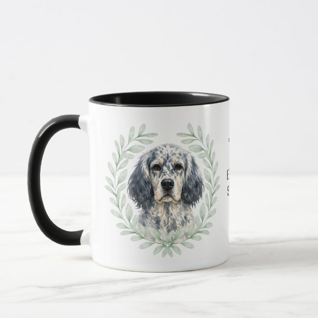 Eukalyptuskrans engelsk setter hund monogram mugg (Vänster)