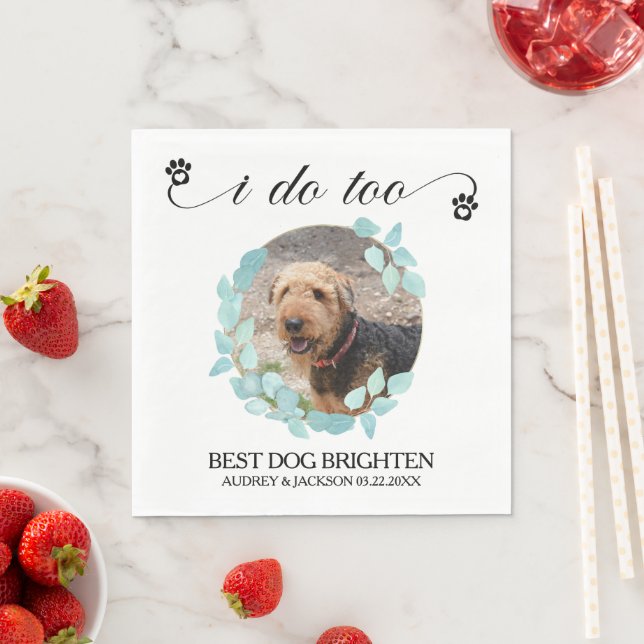 Eukalyptuskrans Hund Foto Bröllop Pappersservett (Insitu)