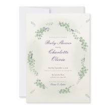 Eukalyptuskrans Lavendel Baby Shower Inbjudan